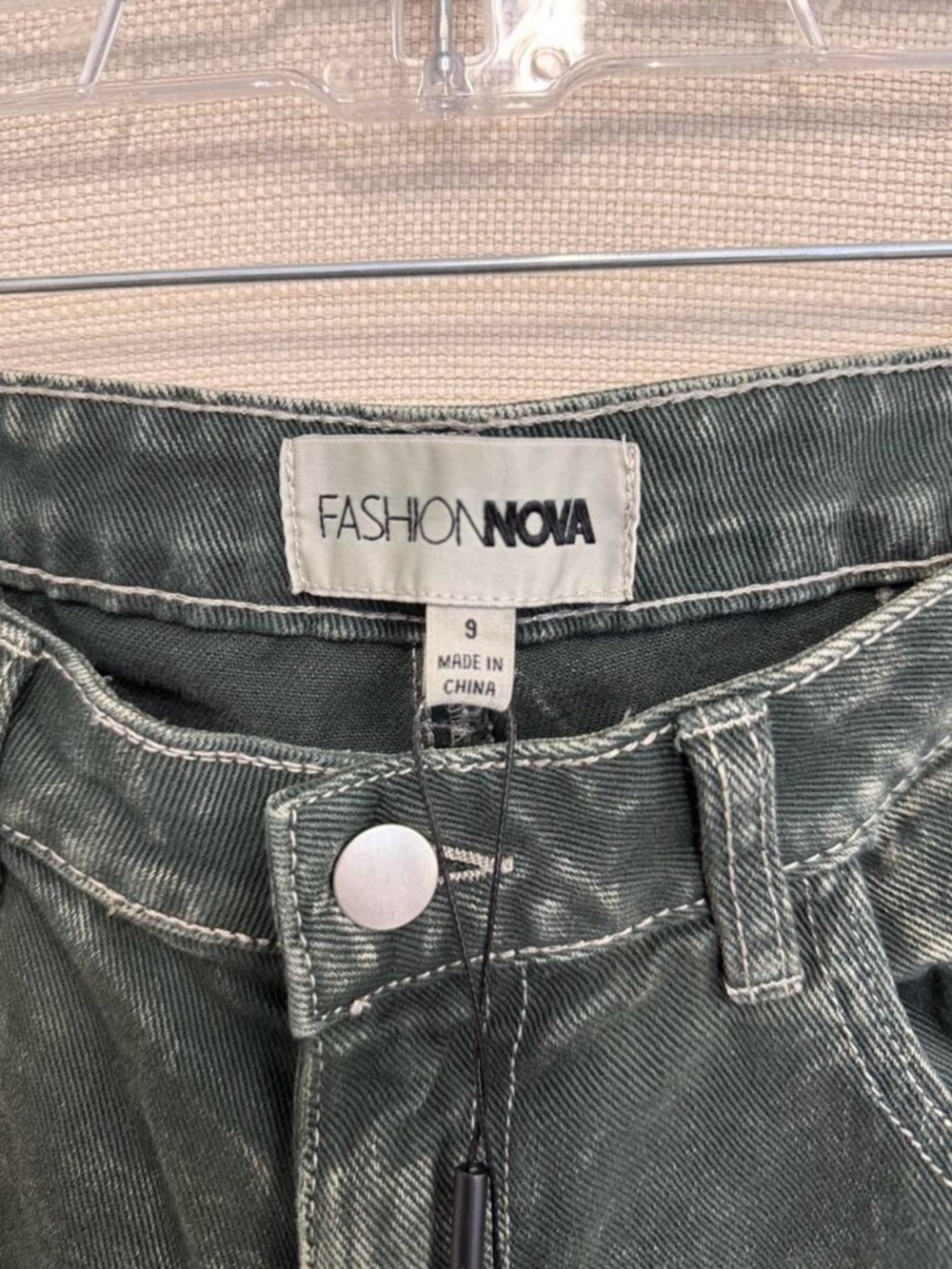 Fashion Nova Olive Cargo Jeans with Contrast Stitching - Picture 4 of 5